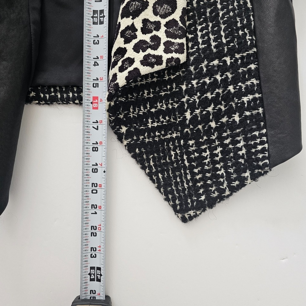Alice + Olivia Small Harvey Cropped Tweed Leather Leopard Jacket Patchwork NWT - Picture 12 of 12